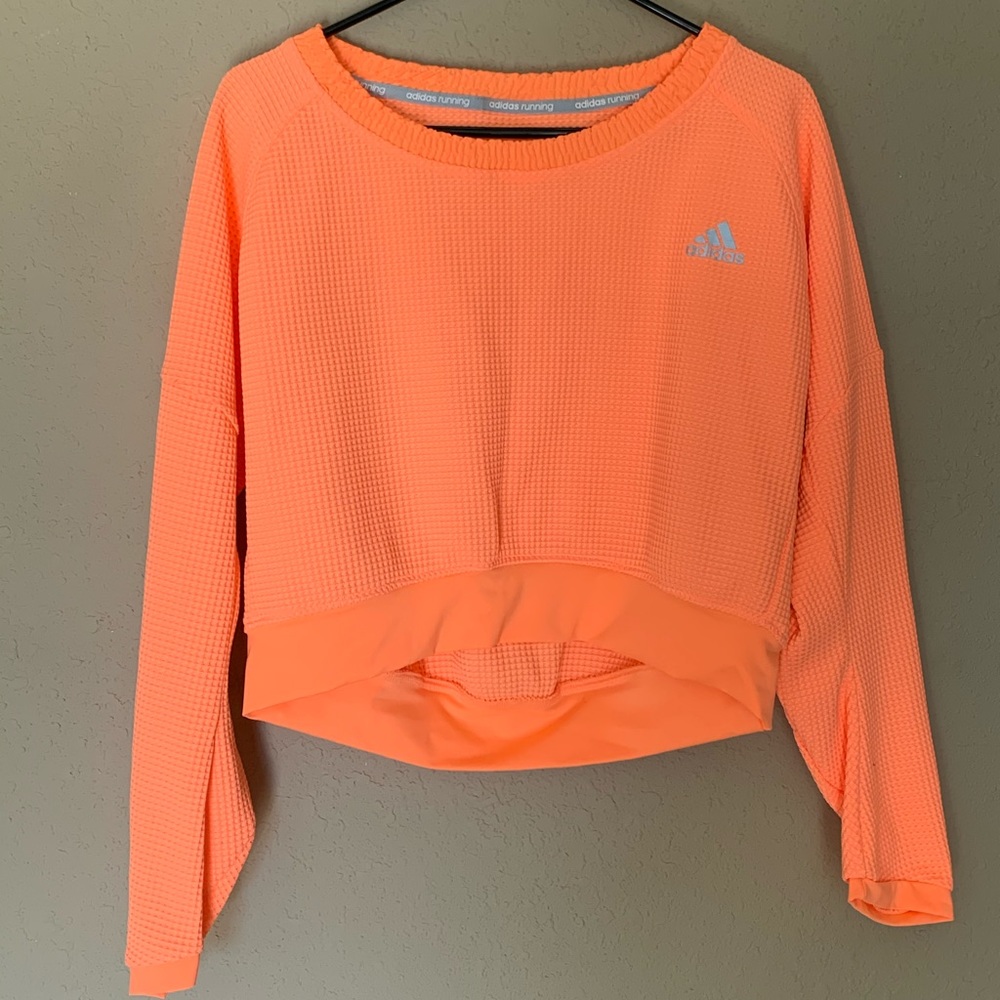 NWOT • Adidas Orange Cropped Waffle Sweater
